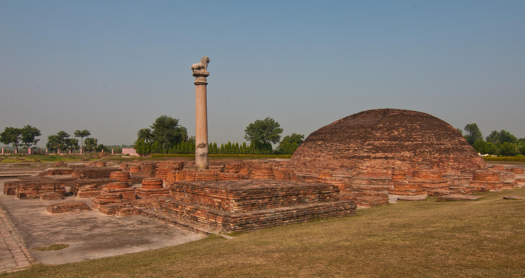 Ananda Stupa, with an Asokan pillar, at Vaishali, the capital city